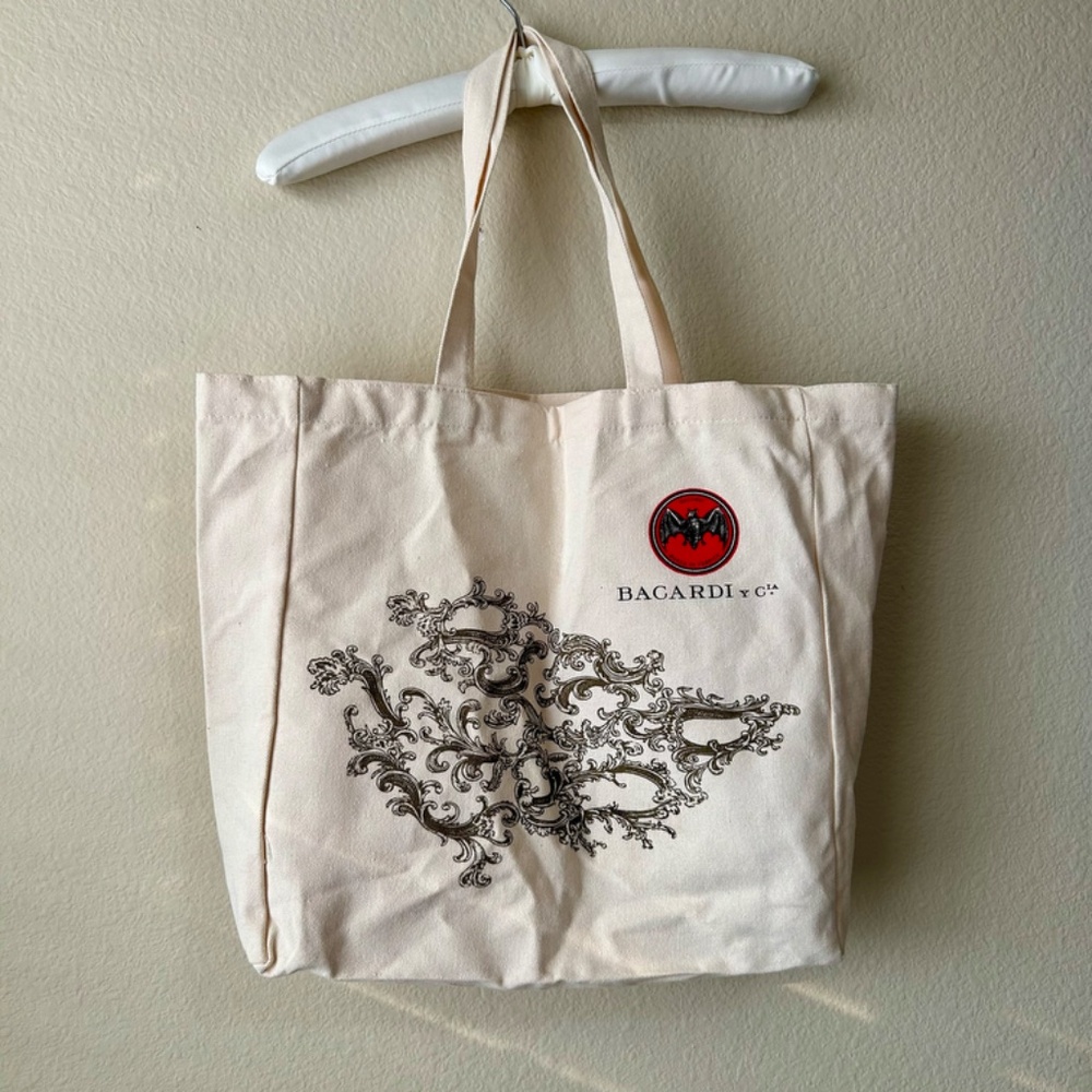 Bacardi Canvas Tote Bag Cream Handles Bat Logo Scroll Tree Passion Fortune Unity - Picture 8 of 8